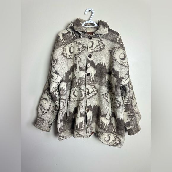 Vintage Other - Vintage Handmade Cadena Hooded Jacket L/XL | Cozy Animal Print | Heavy Wool Feel
